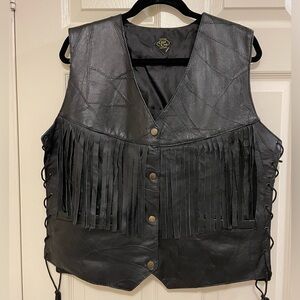 Black Leather Fringe Vest